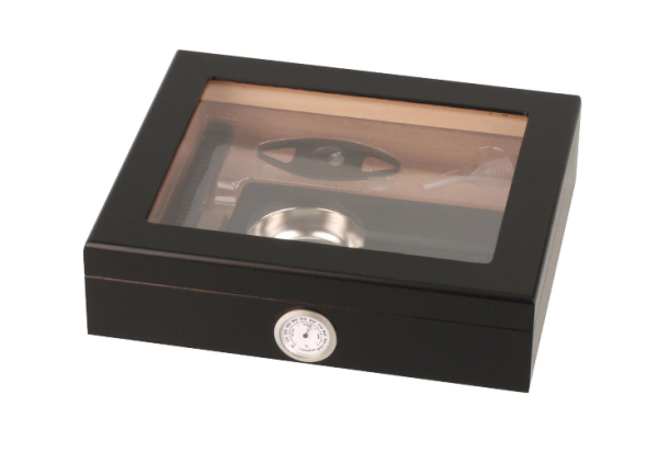 Humidor-Set " Schwarz mit Glasdeckel" für ca. 15 Zigarren